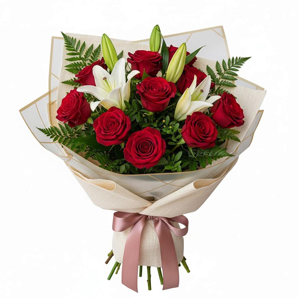 Букет высокая поэзия в Александровке Оренбургской области Букет цветов из: Лилии и Розы в Александровке Оренбургской области