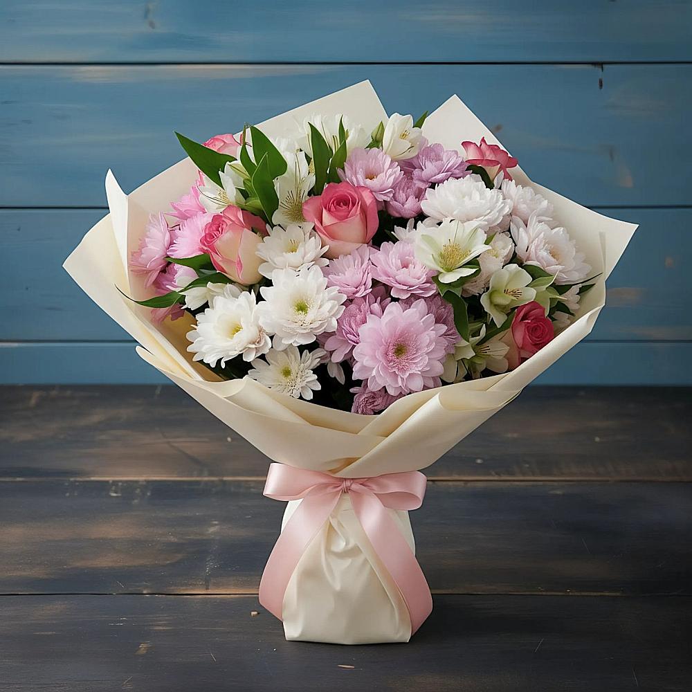 Букет цветов из: Хризантемы, Альстромерии и Розы в Александровке Оренбургской области